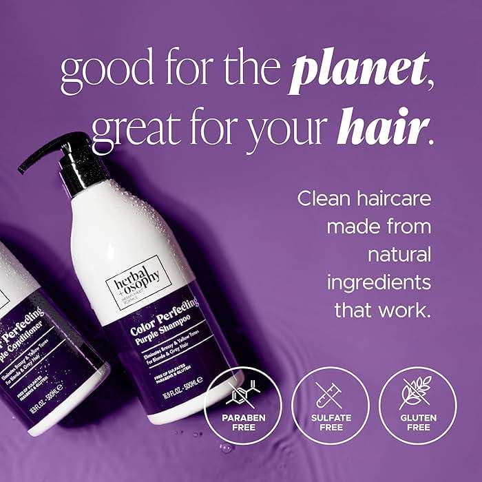 Herbalosophy Purple Shampoo & Conditioner Set for Blonde Gray Hair, Eliminates Brassy and Yellow Tones, Infused with Cocos Nucifera Oil, Free of Sulfate, Parabens and Gluten, 2 x 16.9 Fl Oz - Image 7