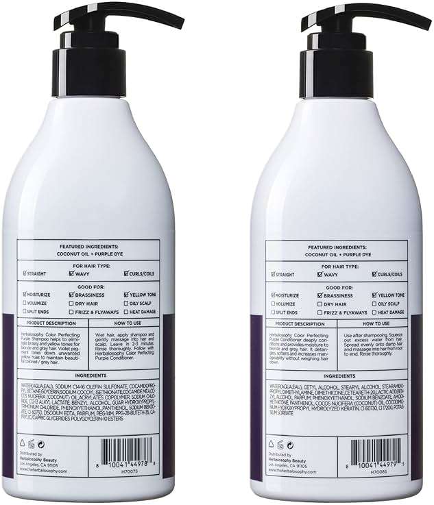 Herbalosophy Purple Shampoo & Conditioner Set for Blonde Gray Hair, Eliminates Brassy and Yellow Tones, Infused with Cocos Nucifera Oil, Free of Sulfate, Parabens and Gluten, 2 x 16.9 Fl Oz - Image 9
