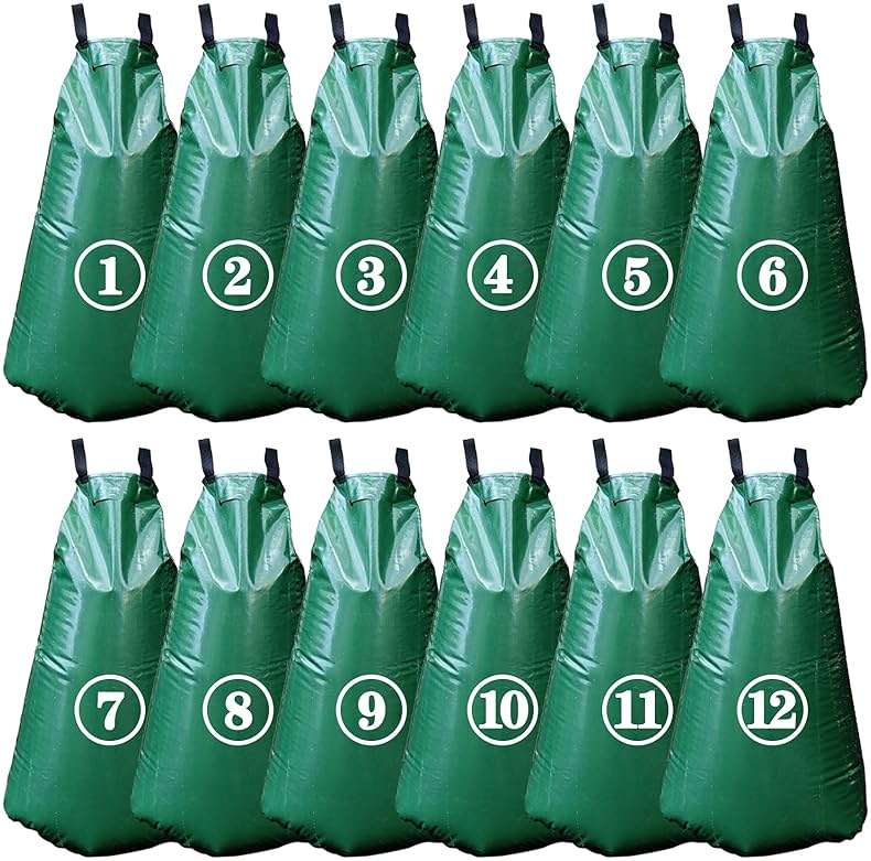 Tanzfrosch 12 Pack 20 Gallon Tree Watering Bags, Reusable, Heavy Duty and Slow Release Gator Bags for Trees, Premium PVC Plant Drip Irrigation Bags,5-8 Hours Releasing Time - Image 1