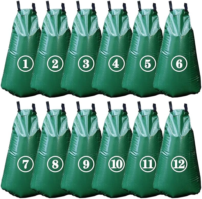 Tanzfrosch 12 Pack 20 Gallon Tree Watering Bags, Reusable, Heavy Duty and Slow Release Gator Bags for Trees, Premium PVC Plant Drip Irrigation Bags,5-8 Hours Releasing Time - Product Image