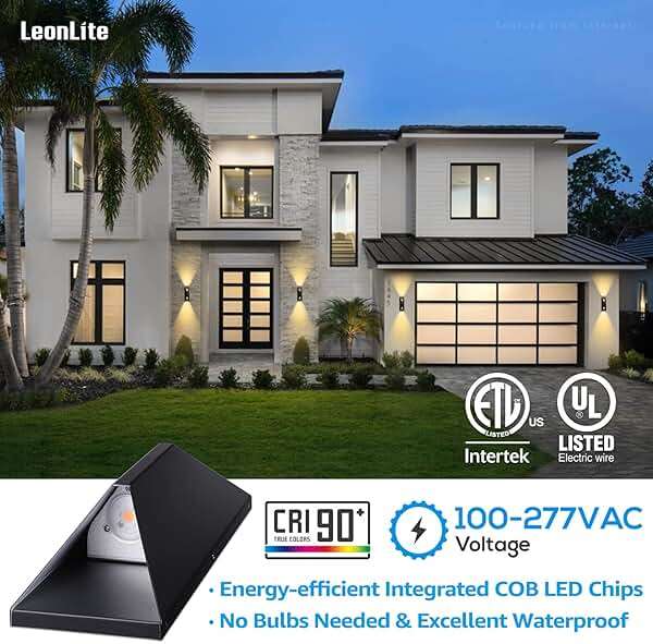 LEONLITE Dimmable LED Up Down Wall Light, 100-277V, CRI 90+, IP65 Waterproof, 10%-100% Dimmable for Commercial Outdoor, 14 Inch Modern Porch Light, 3000K, Pack of 2 - Image 7