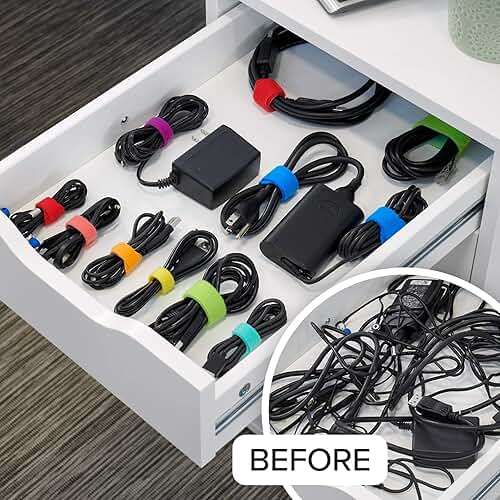 Wrap-It Storage Cable Management Value Pack - 40 Self-Gripping Cable Ties, 20 Cable Labels, 12ft Perforated Self-Gripping Roll - For Home, Office, Desk, Wire, Cable Wrap, Cord Management Organization - Image 2