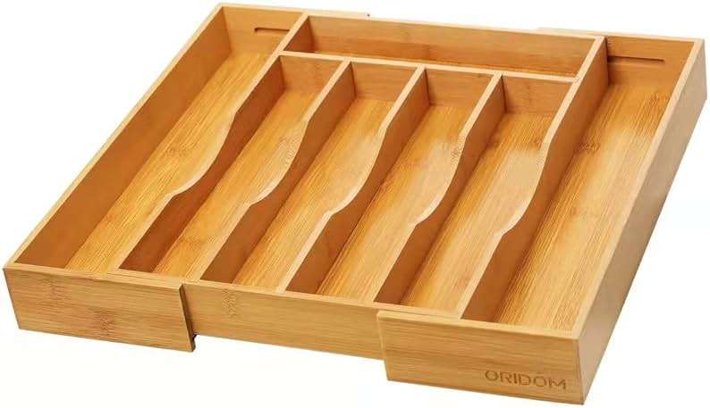oridom Expandable Bamboo Kitchen Drawer Organizer for Cutlery and Utensils, Adjustable Bamboo Wood Cutlery Tray in Drawer for Flatware and Silverware in Kitchen, (Natural) - Image 8