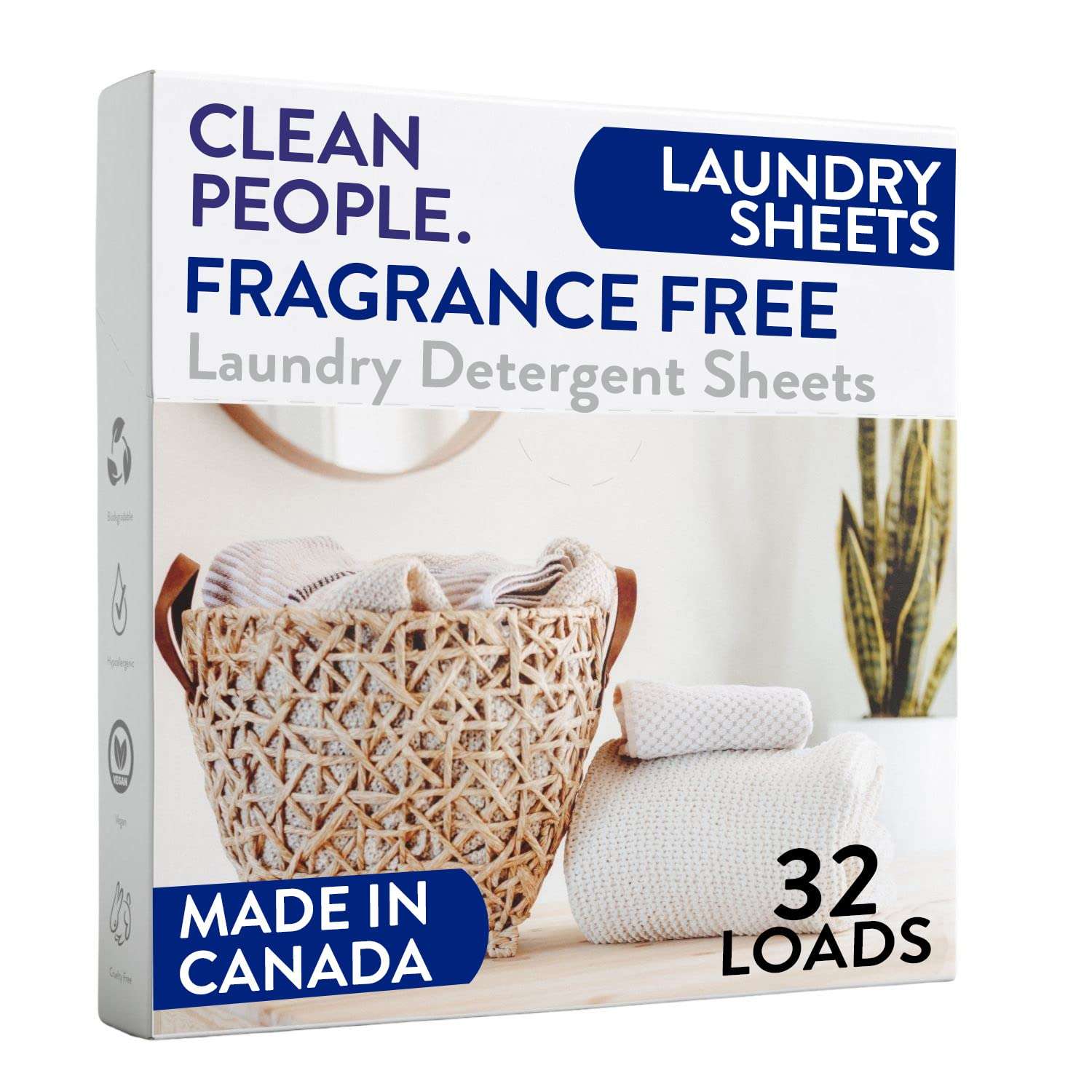 The Clean People Fragrance Free Laundry Detergent Sheets - Laundry Soap - Ultra Concentrated, Recyclable Packaging, Stain Fighting - Fragrance Free, 32 Pack - Image 1
