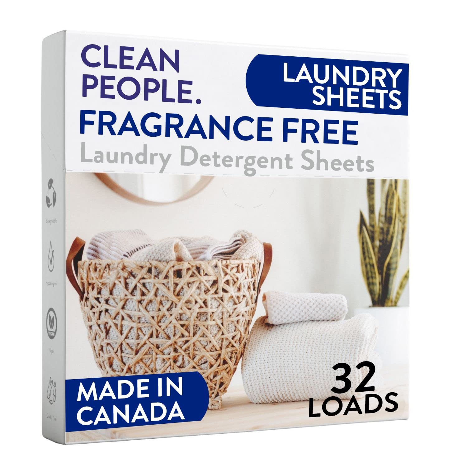 The Clean People Fragrance Free Laundry Detergent Sheets - Laundry Soap - Ultra Concentrated, Recyclable Packaging, Stain Fighting - Fragrance Free, 32 Pack - Product Image