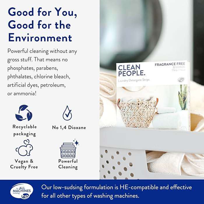 The Clean People Fragrance Free Laundry Detergent Sheets - Laundry Soap - Ultra Concentrated, Recyclable Packaging, Stain Fighting - Fragrance Free, 32 Pack - Image 2