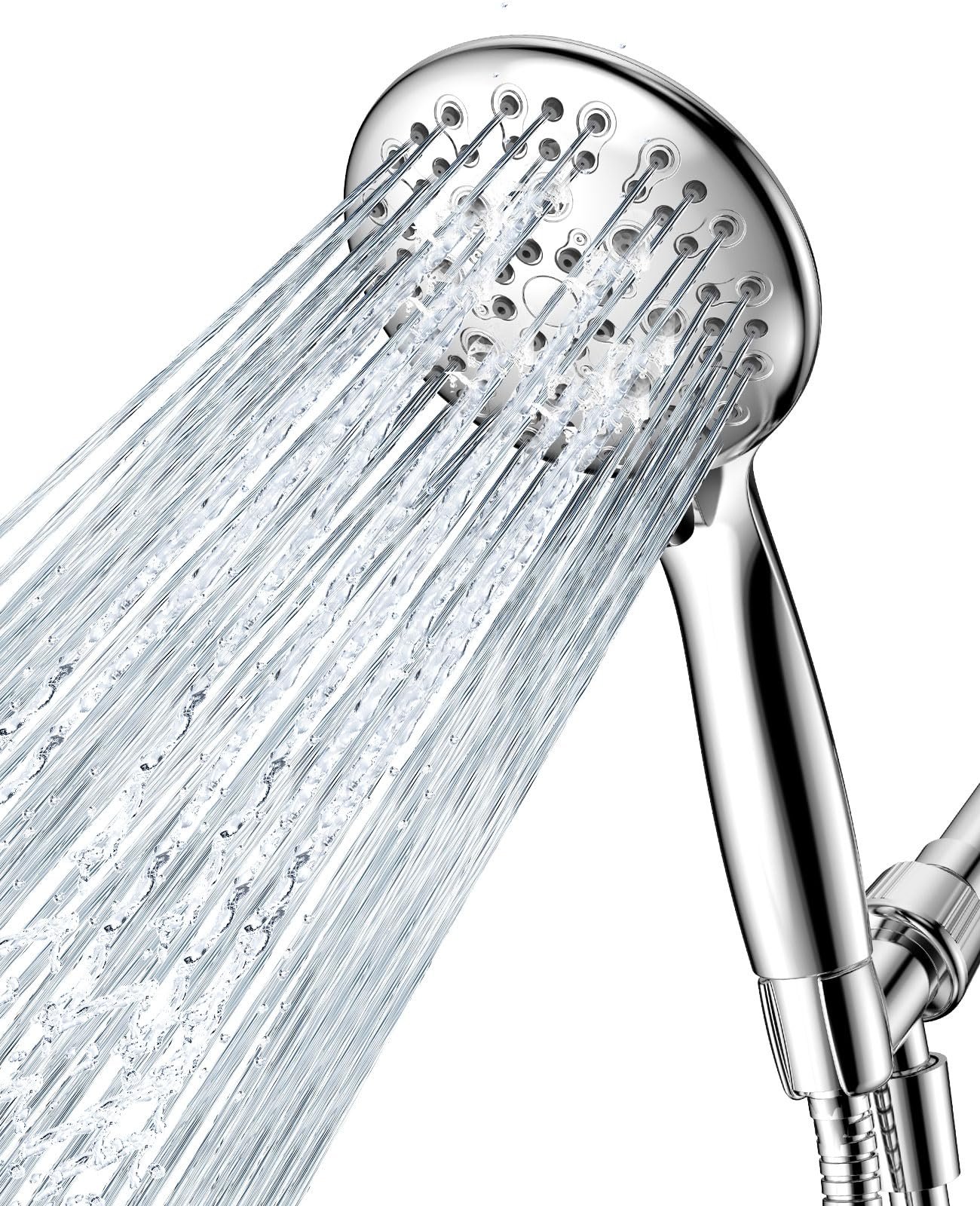 High Pressure Shower Head with Handheld, JDO 6 Spray Settings Handheld Showerhead, 4.3" High Flow Rain Showerhead Set with 59" Stainless Steel Hose and Adjustable Bracket for Bathroom, Gym, Hotel - Product Image