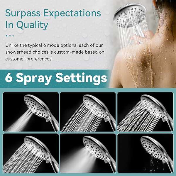 High Pressure Shower Head with Handheld, JDO 6 Spray Settings Handheld Showerhead, 4.3" High Flow Rain Showerhead Set with 59" Stainless Steel Hose and Adjustable Bracket for Bathroom, Gym, Hotel - Image 2