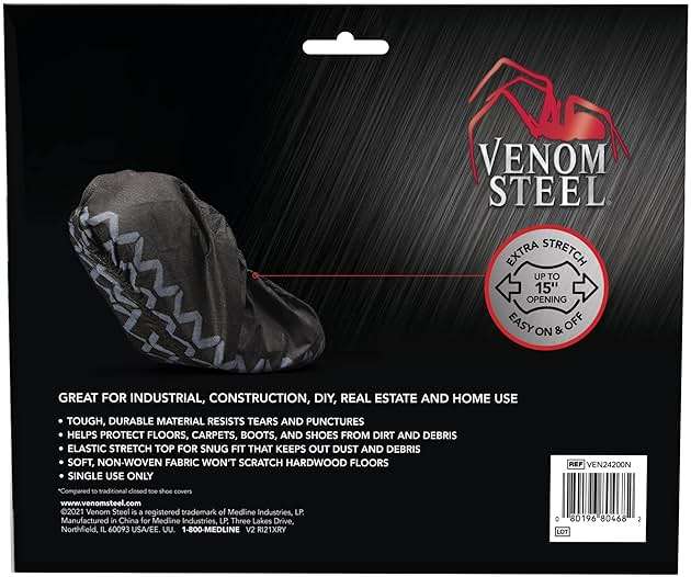 Venom Steel Boot and Shoe Covers, Tough, Easy On, Fits Over Boots, Improved Grip, Value Pack, 12 Pairs Per Box - Image 2