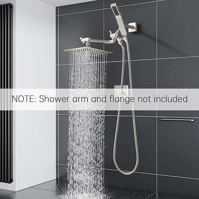 G-Promise All Metal 8 Inch Dual Square Shower Head with Handheld Spray Combo, Rain Shower Head, Adjustable Extension Arm, 3-Way Diverter, 71 Inch Extra Long Hose - A Bathroom Upgrade (Brushed Nickel) - Image 3