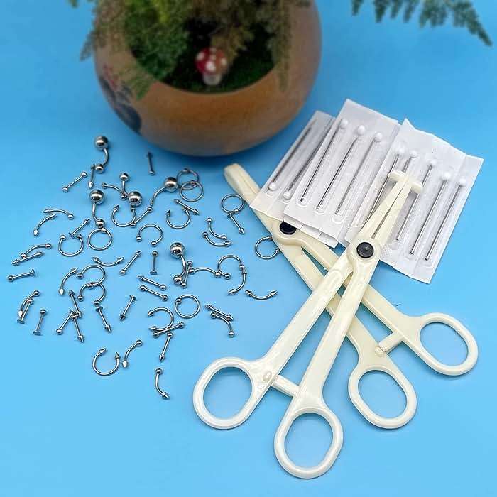 84PCS Body Septum Piercing Kit 14G 16G Tools for Nose Tongue Lip Ear Eyebrow Belly Button Cartilage Tragus Industrial Barbell Helix Daith Piercing Jewelry Clamps - Image 4