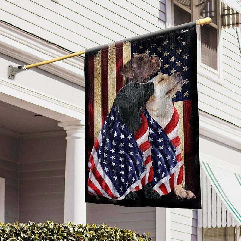 FLAGWIX Three Labrador Retriever Dogs, Patriot American Dog Flags - 4th of July Decorations for Home, Outside, Indoor Outdoor Flag, House Flag 30x40 - Double Sided, Heavy Duty Canvas, Fade Resistant - Image 1
