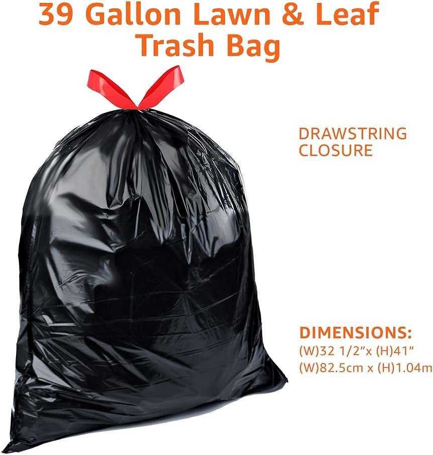 Amazon Basics Lawn & Leaf Drawstring Trash Bags, 39 Gallon, 40 Count, Black, Unscented - Image 3