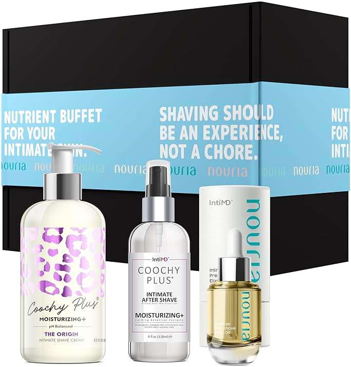 IntiMD Coochy Plus HydroLock Moisturizing + 3-Steps Kit Intimate Shave Gift Set: Nouria Pre-Shave Elixir Oil + Coochy Plus Shave Cream The Origin + Coochy Plus After Shave Protection Mist - Image 1