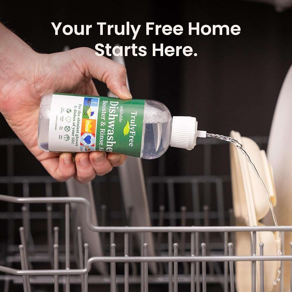 Truly Free Natural Dishwasher Booster & Rinse Aid Kit - Non-Toxic Dishwashing Aid Formula, Removes Residue & Tough Dish Stains, Water Spot Remover - 12 oz Reusable Empty Bottle + One Fill, 3 oz - Image 6