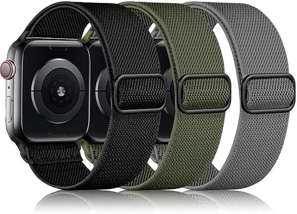 DaQin 3 Pack Stretchy Solo Loop Compatible with Apple Watch Bands for Men 49mm 46mm 45mm 44mm 42mm, Soft Nylon Braided Elastic Strap for iWatch Band Series 11 10 9 8 7 6 5 4 3 SE Ultra 3 Ultra 2 Ultra - Product Image