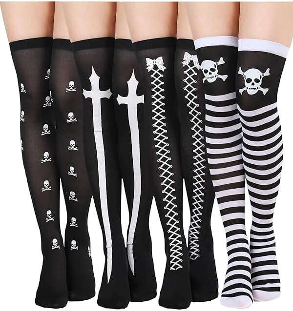 Boao 4 Pairs Halloween Thigh High Long Stockings Over Knee Stockings Cosplay Festival Socks - Image 1