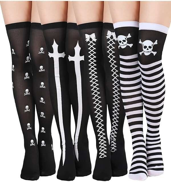 Boao 4 Pairs Halloween Thigh High Long Stockings Over Knee Stockings Cosplay Festival Socks - Product Image