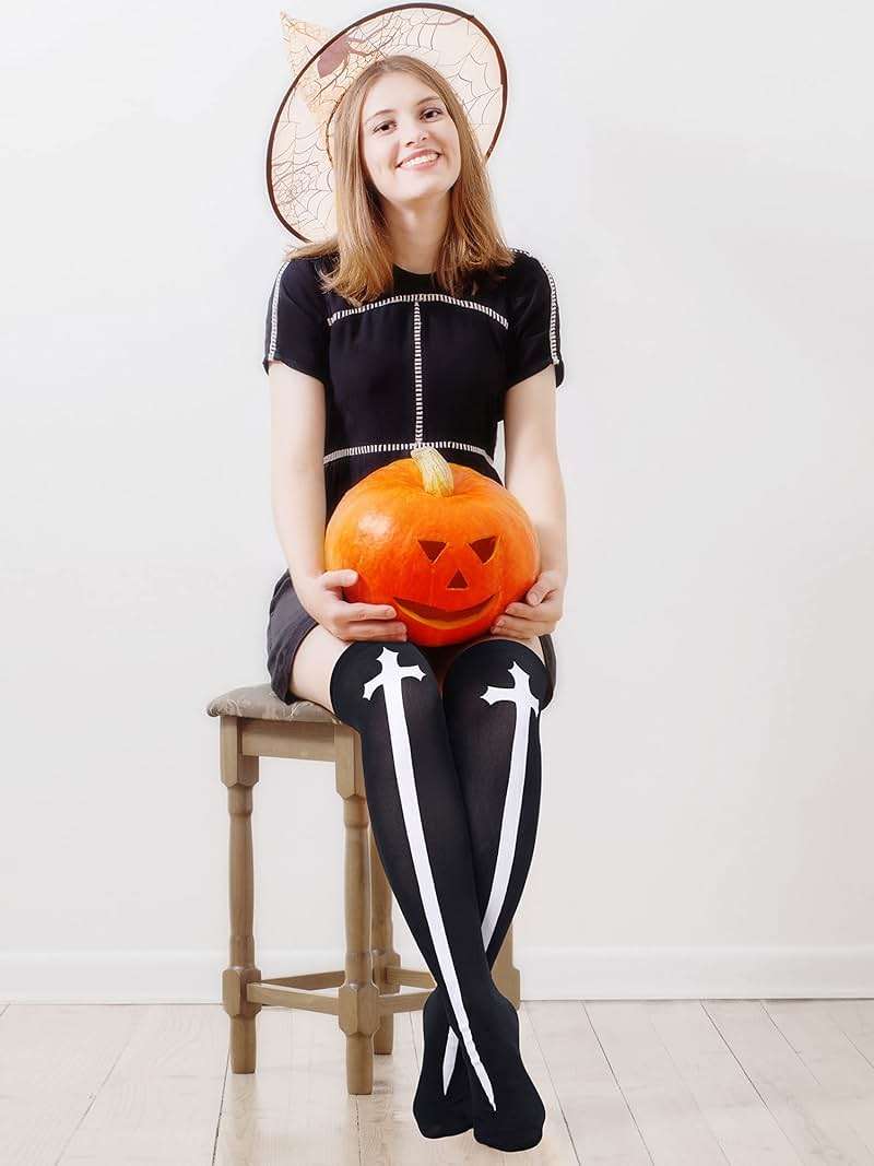 Boao 4 Pairs Halloween Thigh High Long Stockings Over Knee Stockings Cosplay Festival Socks - Image 4