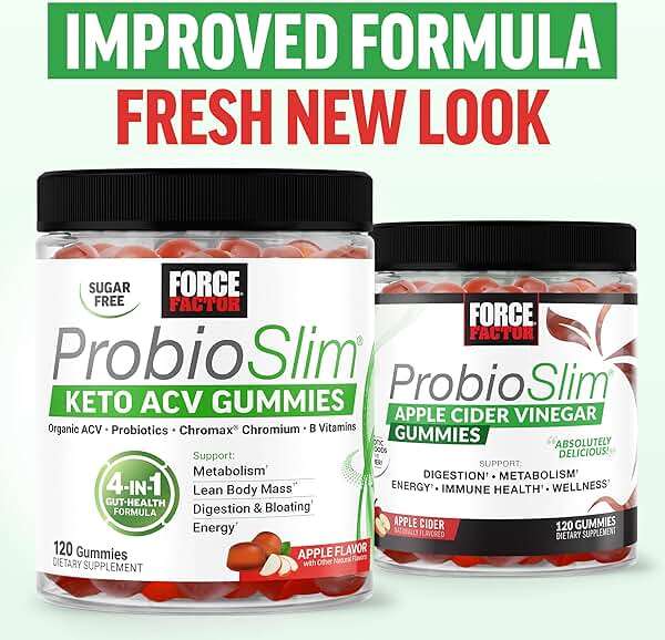 Force Factor ProbioSlim Keto ACV Metabolism Gummies, Organic Apple Cider Vinegar, LactoSpore Probiotics & Prebiotics to Support Digestion, Lean Body Mass, & Immune Health, Apple Flavor, 1 Carb, 120ct - Image 5
