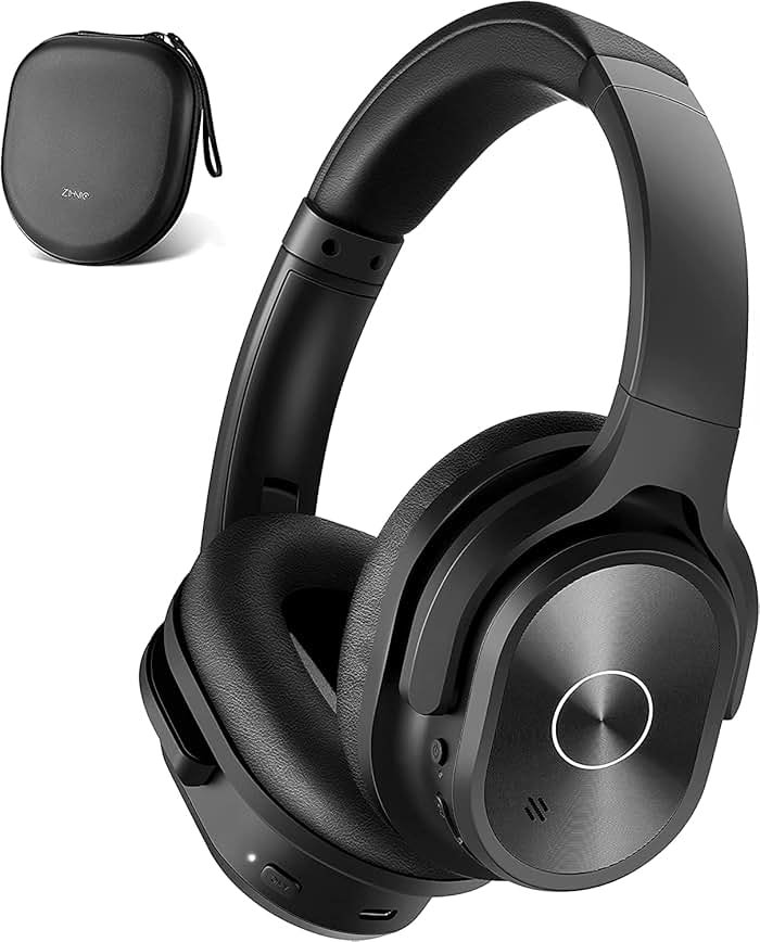 ZIHNIC Active Noise Cancelling Headphones, 40H Playtime Wireless Bluetooth Headset with Deep Bass Hi-Fi Stereo Sound,Comfortable Earpads for Travel/Home/Office (Black) - Product Image