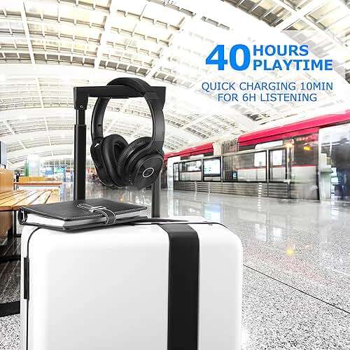 ZIHNIC Active Noise Cancelling Headphones, 40H Playtime Wireless Bluetooth Headset with Deep Bass Hi-Fi Stereo Sound,Comfortable Earpads for Travel/Home/Office (Black) - Image 4