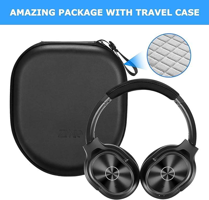 ZIHNIC Active Noise Cancelling Headphones, 40H Playtime Wireless Bluetooth Headset with Deep Bass Hi-Fi Stereo Sound,Comfortable Earpads for Travel/Home/Office (Black) - Image 6