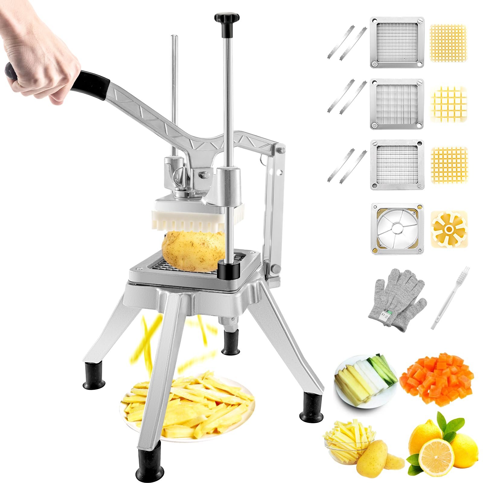 VEVOR Commercial Vegetable Chopper w/ 4 Replacement Blades, Stainless Steel French Fry Cutter Potato Dicer & Fruit Slicer for Restaurants & Home Kitchen - Product Image