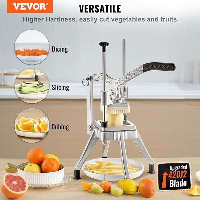 VEVOR Commercial Vegetable Chopper w/ 4 Replacement Blades, Stainless Steel French Fry Cutter Potato Dicer & Fruit Slicer for Restaurants & Home Kitchen - Image 4