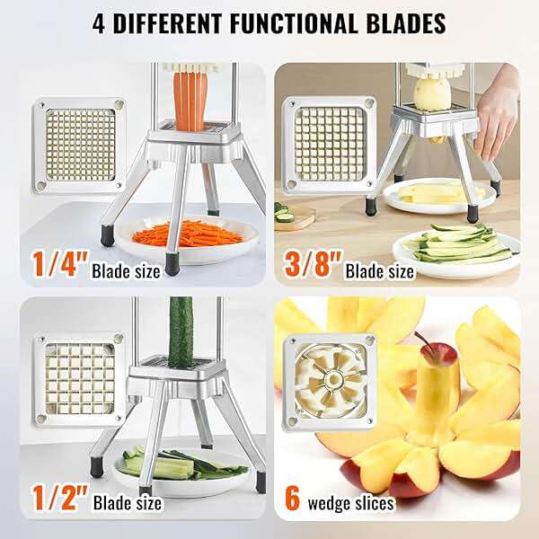 VEVOR Commercial Vegetable Chopper w/ 4 Replacement Blades, Stainless Steel French Fry Cutter Potato Dicer & Fruit Slicer for Restaurants & Home Kitchen - Image 5