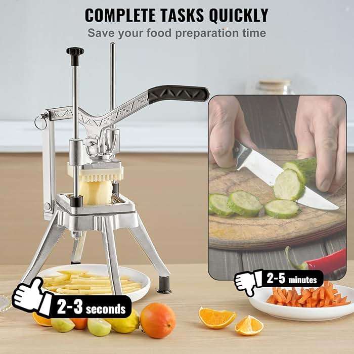 VEVOR Commercial Vegetable Chopper w/ 4 Replacement Blades, Stainless Steel French Fry Cutter Potato Dicer & Fruit Slicer for Restaurants & Home Kitchen - Image 6