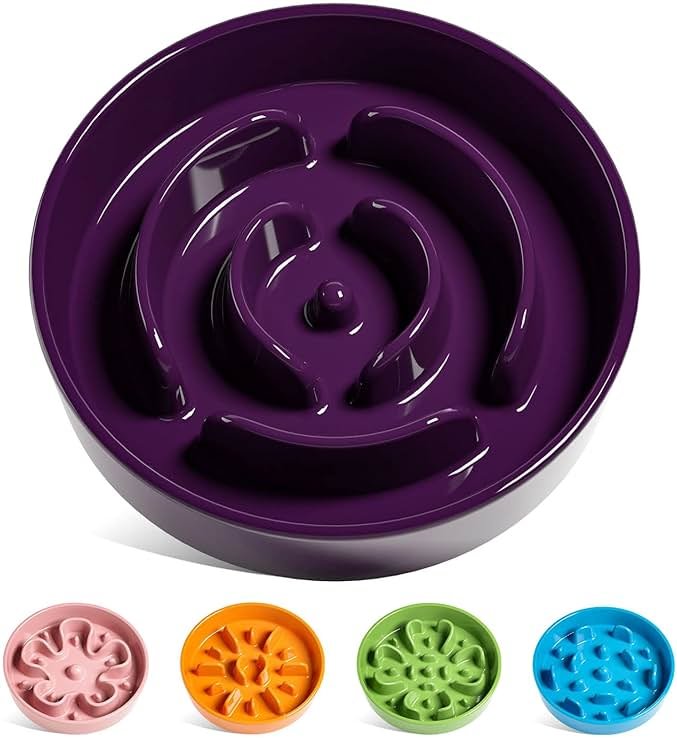 LE TAUCI Dog Bowls Slow Feeder Ceramic, 1.5 Cup Slow Feeding Bowl for Small and Medium Breed, Puzzle Dog Food Bowl for Fast Eater, Maze Purple - Product Image