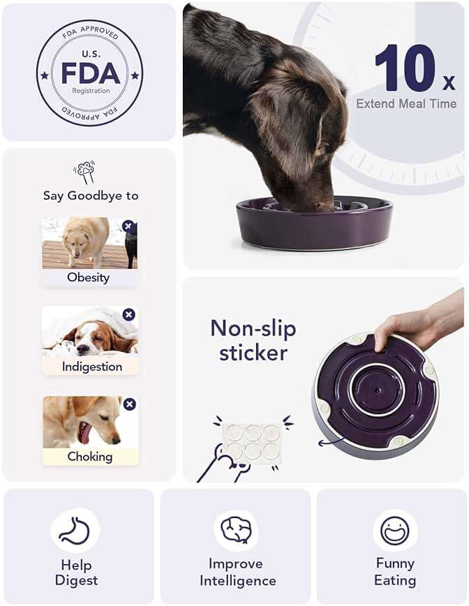 LE TAUCI Dog Bowls Slow Feeder Ceramic, 1.5 Cup Slow Feeding Bowl for Small and Medium Breed, Puzzle Dog Food Bowl for Fast Eater, Maze Purple - Image 3