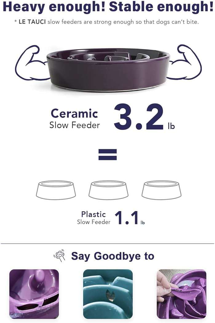 LE TAUCI Dog Bowls Slow Feeder Ceramic, 1.5 Cup Slow Feeding Bowl for Small and Medium Breed, Puzzle Dog Food Bowl for Fast Eater, Maze Purple - Image 4