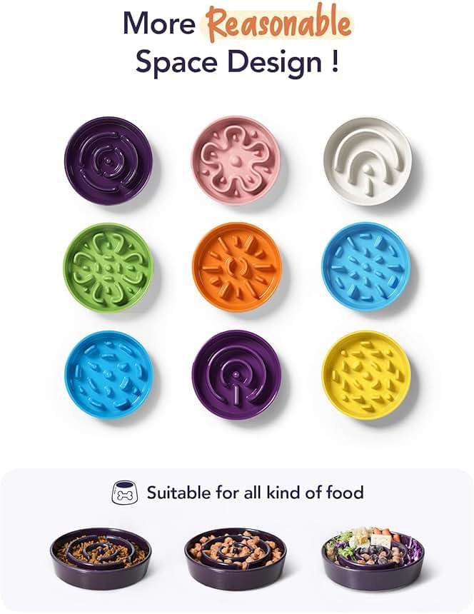 LE TAUCI Dog Bowls Slow Feeder Ceramic, 1.5 Cup Slow Feeding Bowl for Small and Medium Breed, Puzzle Dog Food Bowl for Fast Eater, Maze Purple - Image 6
