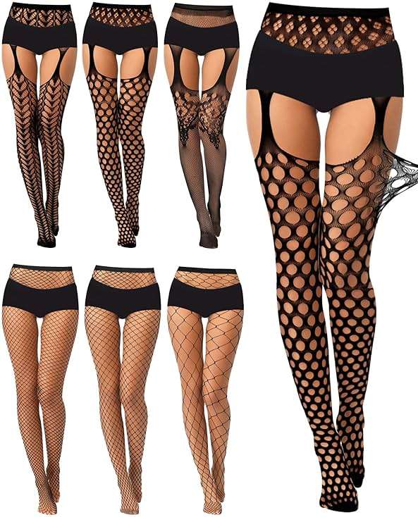 Geyoga 6 Pairs Women Fishnet Stockings Thigh High Garter Suspender Pantyhose Lingerie Gift - Image 1