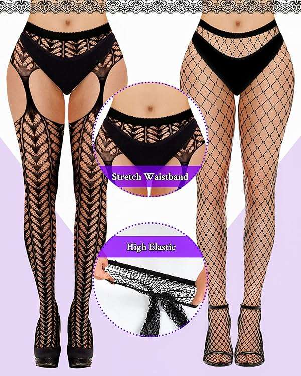Geyoga 6 Pairs Women Fishnet Stockings Thigh High Garter Suspender Pantyhose Lingerie Gift - Image 2