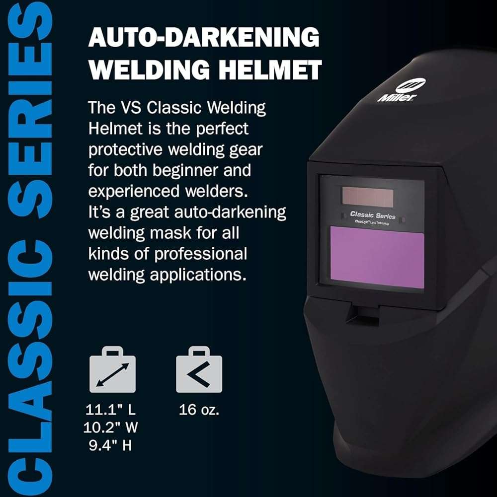 Miller Classic Series Auto-Darkening Welding Helmet - Professional TIG/MIG Welding Mask with ClearLight Technology, High Definition Optics, Variable Shade 8-13, Comfortable Headgear, Black - Image 2