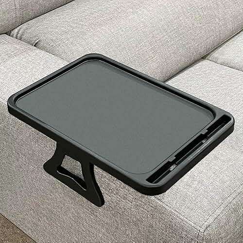 Xchouxer Sofa Armrest Clip Table, TV Snack Tray, Handy Remote Controls/Drinks/Phone Holder (Black) - Image 1