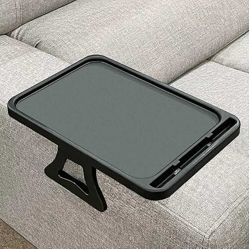 Xchouxer Sofa Armrest Clip Table, TV Snack Tray, Handy Remote Controls/Drinks/Phone Holder (Black) - Product Image