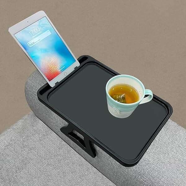 Xchouxer Sofa Armrest Clip Table, TV Snack Tray, Handy Remote Controls/Drinks/Phone Holder (Black) - Image 4