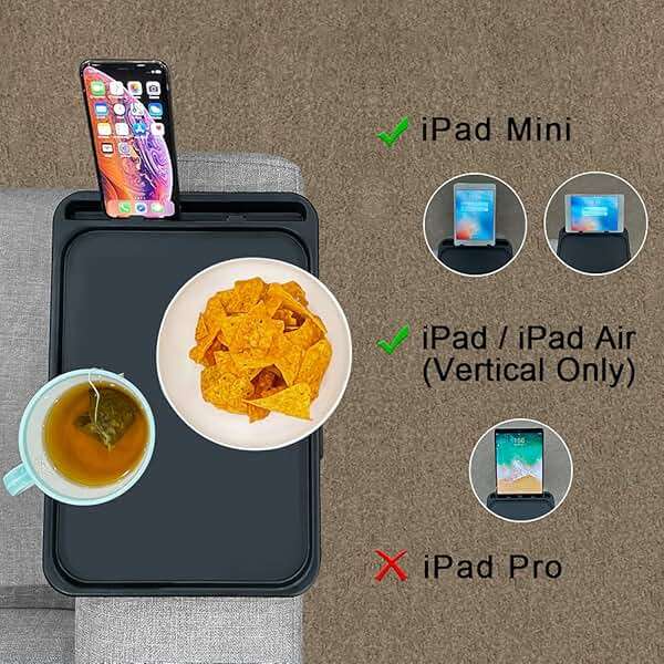 Xchouxer Sofa Armrest Clip Table, TV Snack Tray, Handy Remote Controls/Drinks/Phone Holder (Black) - Image 5