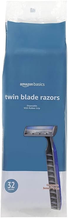 Amazon Basics Twin Blade Pivoting Disposable Razors with Rubber Grip for Great Grip When Wet, Travel-Friendly, 32 Count, 1-Pack (Previously Solimo) - Product Image