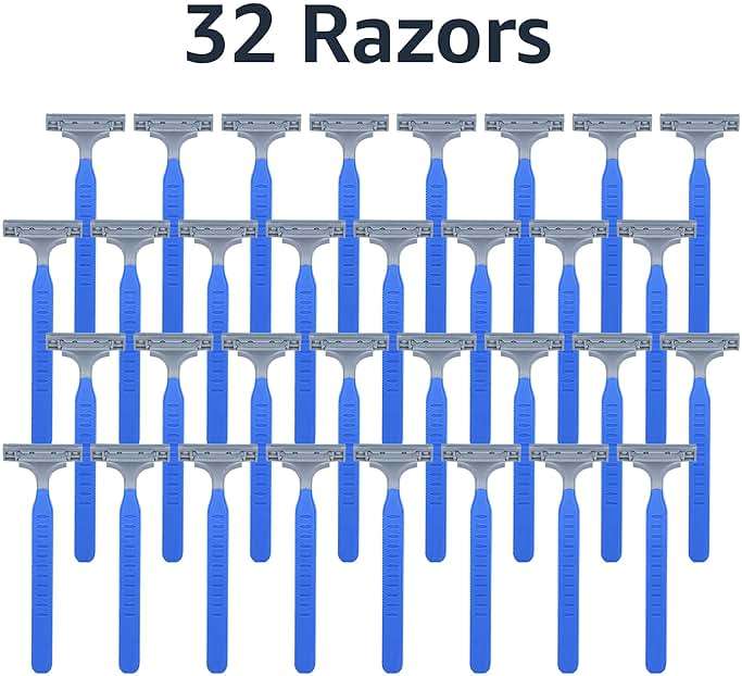Amazon Basics Twin Blade Pivoting Disposable Razors with Rubber Grip for Great Grip When Wet, Travel-Friendly, 32 Count, 1-Pack (Previously Solimo) - Image 3