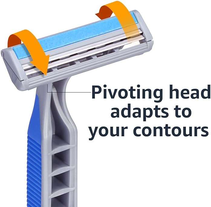 Amazon Basics Twin Blade Pivoting Disposable Razors with Rubber Grip for Great Grip When Wet, Travel-Friendly, 32 Count, 1-Pack (Previously Solimo) - Image 4