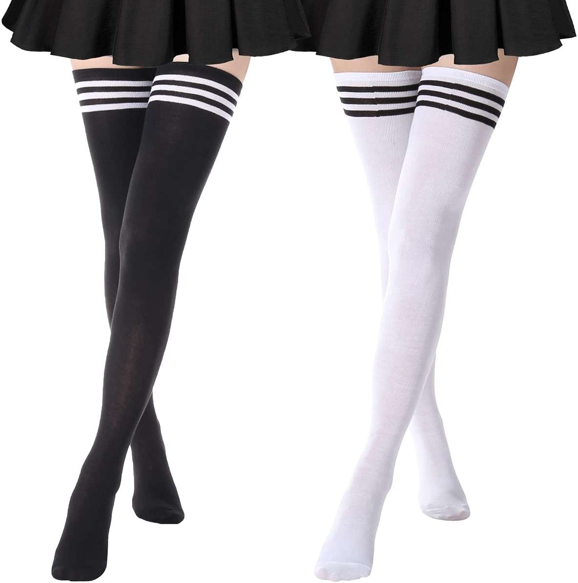 DRESHOW Extra Long High Thigh Socks Striped Over Knee Thin Tights Long Stocking - Image 1
