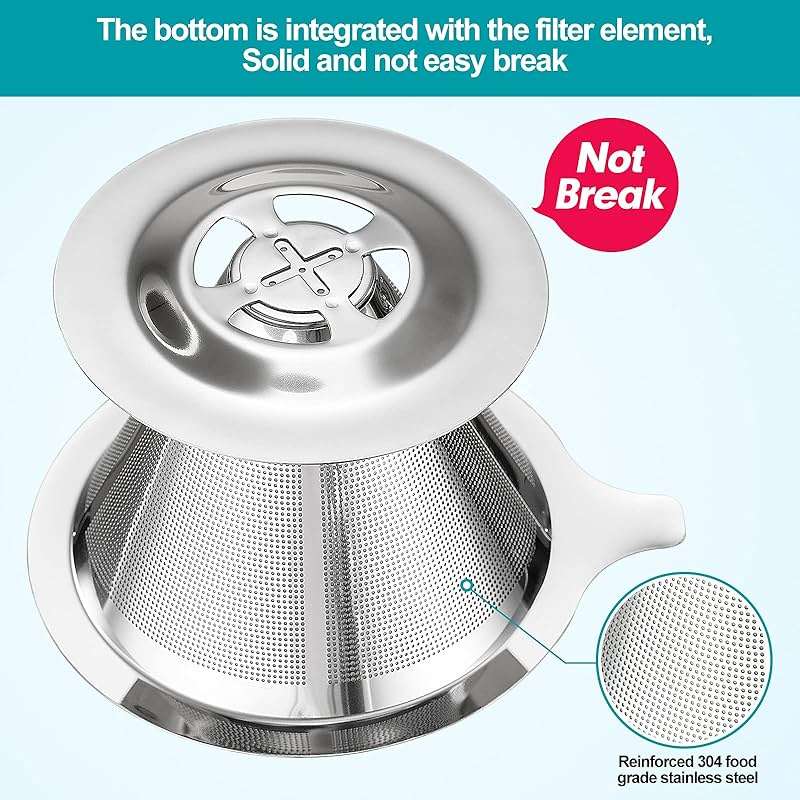 Laiyeoy Pour Over Coffee Dripper, Slow Drip Paperless Coffee Filter, Stainless Steel Pour Over Coffee Maker for Single Cup Brew, Double Mesh Design of Manual Reusable Cone Filter. - Image 5