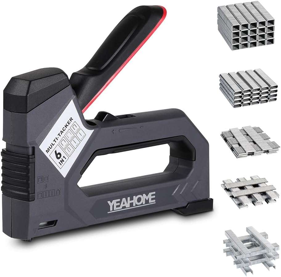 YEAHOME 6-in-1 Staple Gun Heavy Duty, Upholstery Manual Brad Nailer Power Adjustment Stapler Gun with 5000 Staples for Fixing Material, Wood, Crafts, Carpentry, Decoration DIY - Image 1