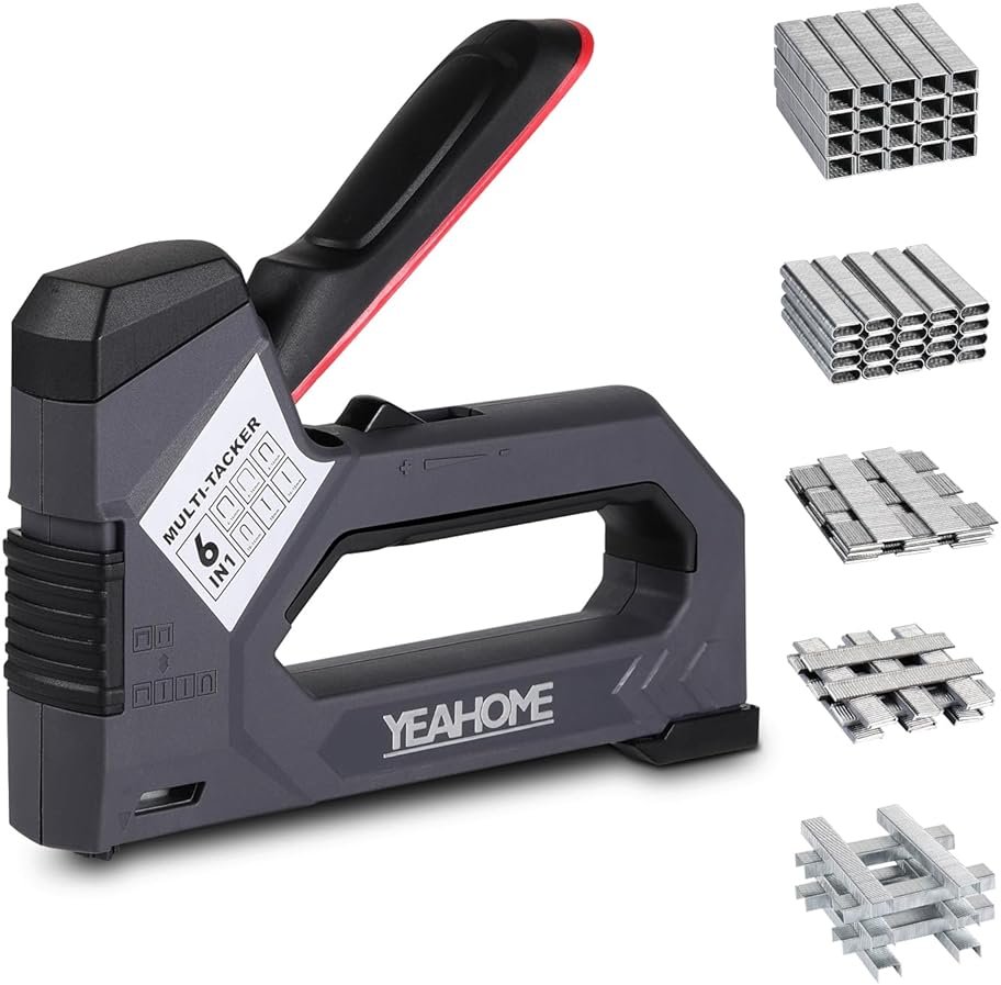 YEAHOME 6-in-1 Staple Gun Heavy Duty, Upholstery Manual Brad Nailer Power Adjustment Stapler Gun with 5000 Staples for Fixing Material, Wood, Crafts, Carpentry, Decoration DIY - Product Image