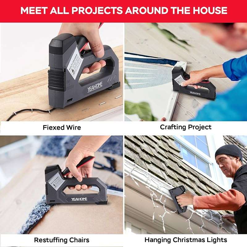 YEAHOME 6-in-1 Staple Gun Heavy Duty, Upholstery Manual Brad Nailer Power Adjustment Stapler Gun with 5000 Staples for Fixing Material, Wood, Crafts, Carpentry, Decoration DIY - Image 6